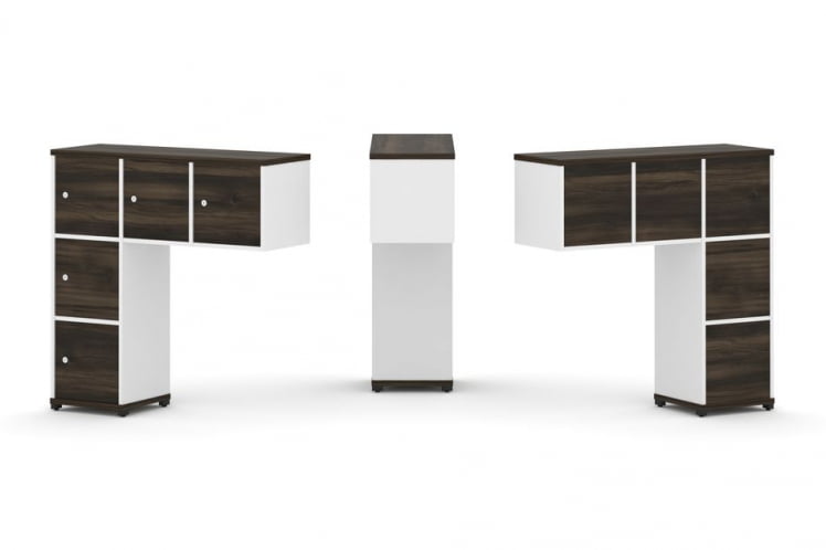 Надставка на стол низкая односторонняя + задняя стенка (5 шт.) + распашной фасад (5 шт.) CОНCЕПТ CН.ОНН-007 Дуб Мали Белый бриллиант Черный металл / CONCEPT CN.ONN-007_0