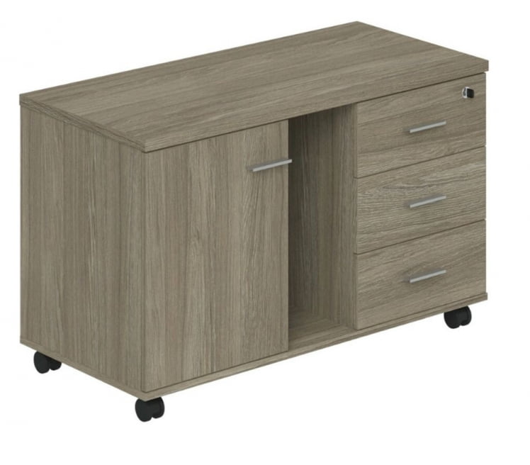 Тумба опорная (мобильная) с 3 ящиками, распашным фасадом и нишей (правая) Винг ВН.203.ОД.Р Дуб темный / Wing WN.203.OD.R_0
