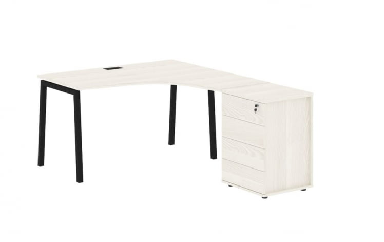 Стол эргономичный с тумбой (правый) ЕДИС ЕЛCЕТ 1318 Р Ясень Траун Черный / EDIS ELCET R_0