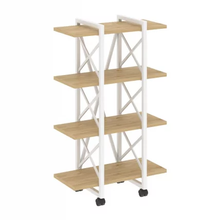 Стеллаж на колесных опорах - 4 полки ЛОФТ  ВР.Л-МСТ.К-4.4В Металл белый Тиквуд светлый / LOFT VR.L-MST.K-4.4V_0