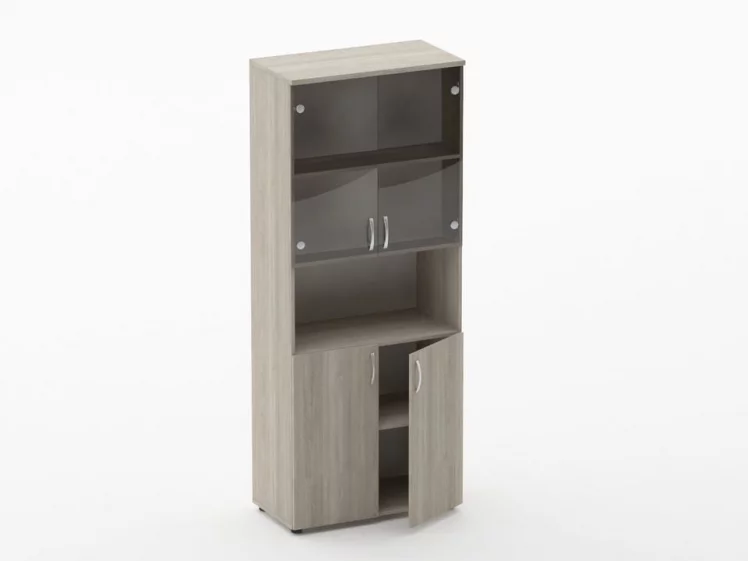 Шкаф высокий со стеклом и нишей Глассй 6.19.141 Дуб сантана светлый / Glassy_1