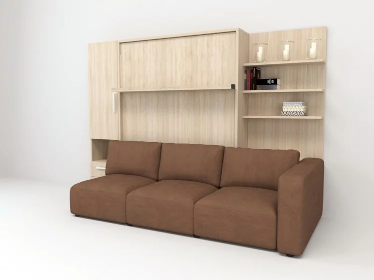 Шкаф-диван-кровать Смарт 1 правый 3-в-1 1400 Белая шагрень_0