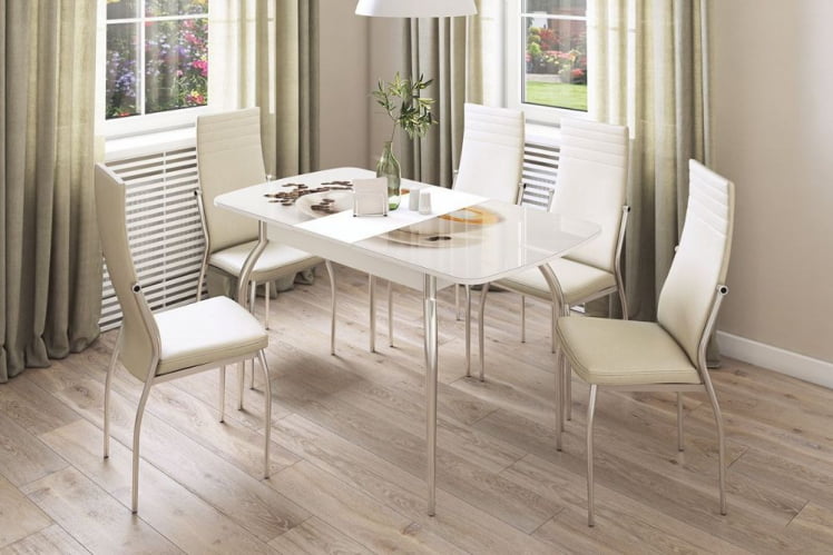 Стол обеденный раздвижной Танго Белый-Геометрия_5