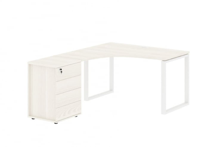 Стол эргономичный с тумбой левый ЕДИС ЕКCЕТ 1318 Л Ясень Траун Белый / EDIS EQCET L_0