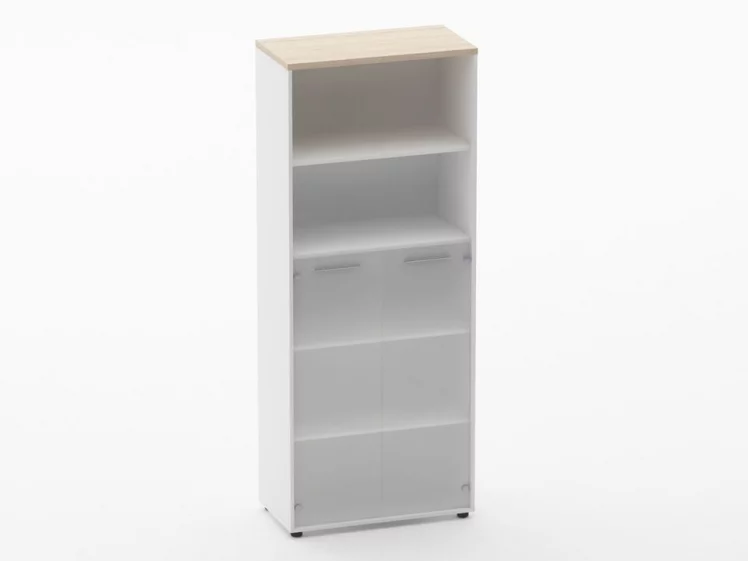 Шкаф 4 широкий 2 полки открытые и 2 стеклянные двери Дека 10.19.161 Туя/Белый / Deka_0