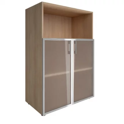 Шкаф книжный средний со стеклом в раме Лакобел без топа ЙАЛТА ЛТ-СТ 2.2Р блаcк Снежная Патина / Lacobel YALTA LT-ST 2.2R black_0