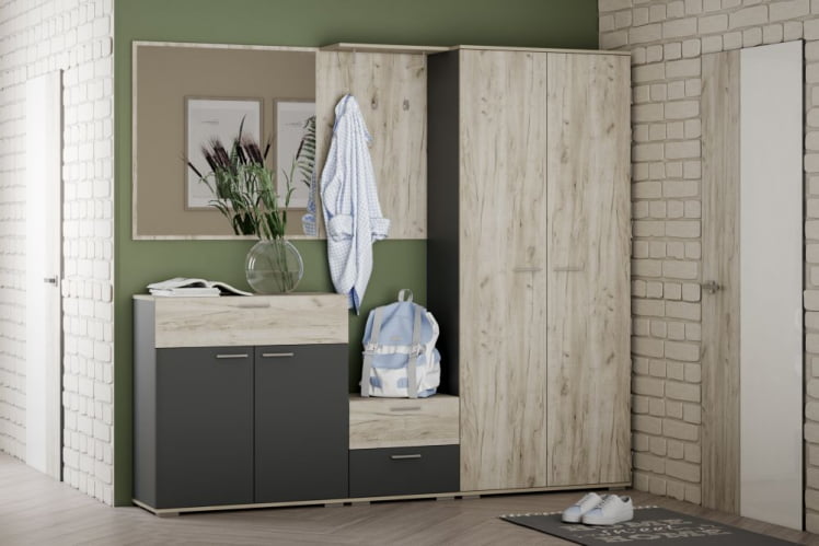 Прихожая Санти набор №1 Антрацит/Дуб Крафт Серый_0