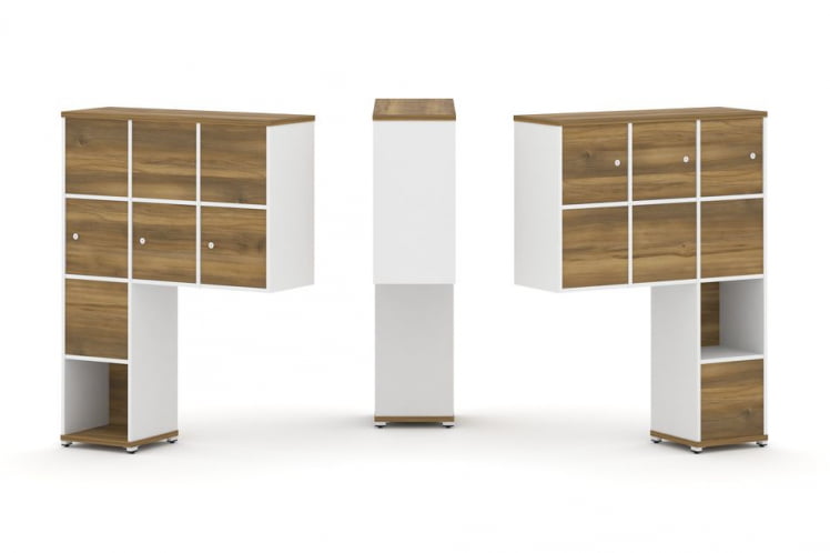 Надставка на стол высокая двухсторонняя + задняя стенка (8 шт.) + распашной фасад (6 шт.) CОНCЕПТ CН.ДНВ-009 Сандал Янтарный Белый бриллиант Белый металл / CONCEPT CN.DNV-009_0