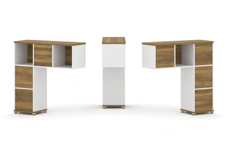 Надставка на стол низкая двухсторонняя + задняя стенка (5 шт.) + блок с 2-мя ящиками (2 шт.) CОНCЕПТ CН.ДНН-003 Сандал Янтарный Белый бриллиант Белый металл / CONCEPT CN.DNN-003_0