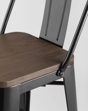 Стул полубарный Толикс Воод со спинкой Черный / Tolix Wood_7