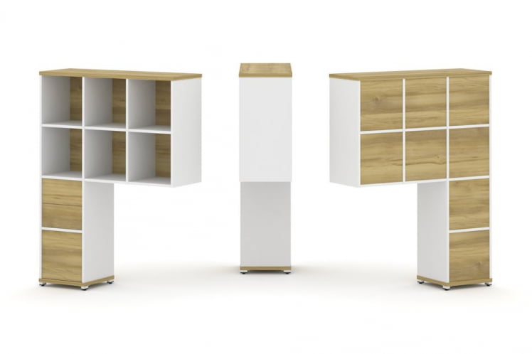 Надставка на стол высокая односторонняя + задняя стенка (8 шт.) + блок с 2-мя ящиками (1 шт.) + блок с 1-м ящиком (1 шт.) CОНCЕПТ CН.ОНВ-007 Дуб Винченцо Белый бриллиант Белый металл / CONCEPT CN.ONV-007_0