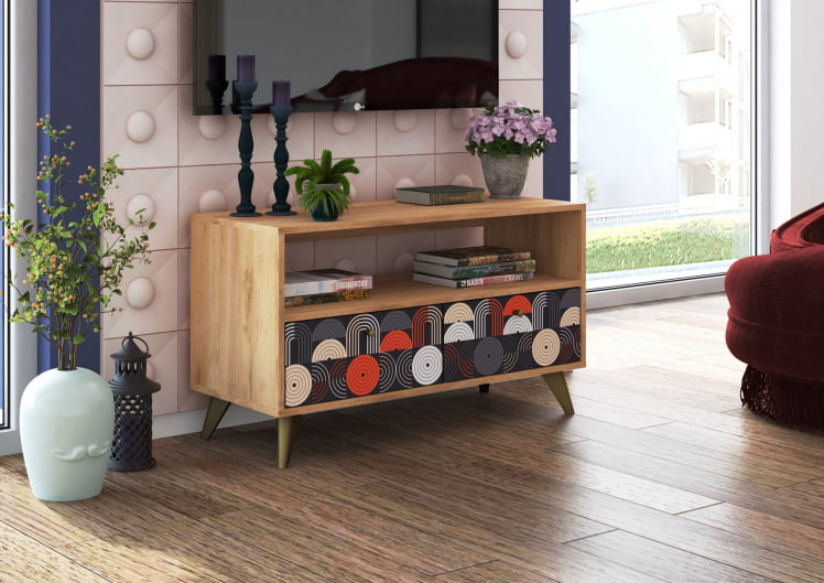 Тумба консольная ТМ-005  дуб крафт золотой/ВИНИЛ / золотой/VINIL_2