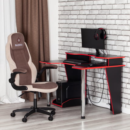 Кресло офисное БАЗУКА флок , коричневый/бежевый/коричневый перфорированный, 6/7/6/06 / BAZUKA_15