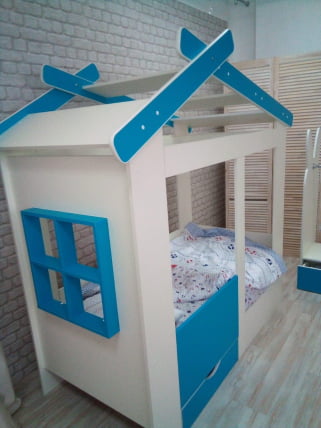 Кровать Теремок без ящика Белая-Лазурь_0