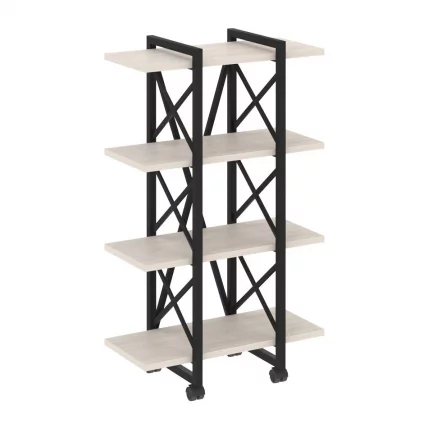 Стеллаж на колесных опорах - 4 полки ЛОФТ  ВР.Л-МСТ.К-4.4В Металл черный Денвер светлый / LOFT VR.L-MST.K-4.4V_0