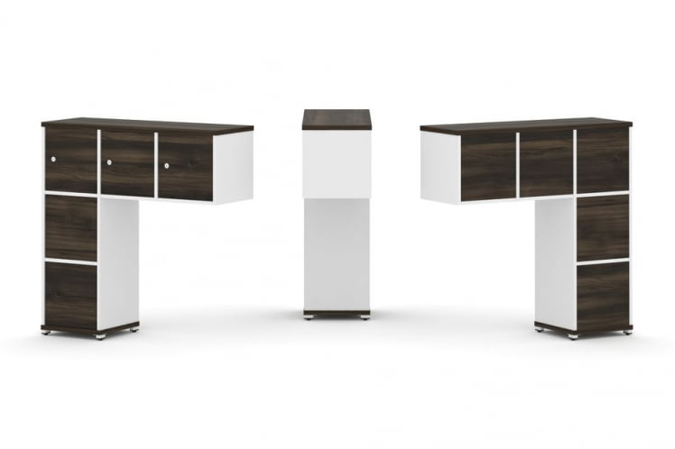 Надставка на стол низкая односторонняя + задняя стенка (5шт.) + блок с 2-мя ящиками (2шт.) + распашной фасад (3 шт.) CОНCЕПТ CН.ОНН-005 Дуб Мали Белый бриллиант Белый металл / CONCEPT CN.ONN-005_0