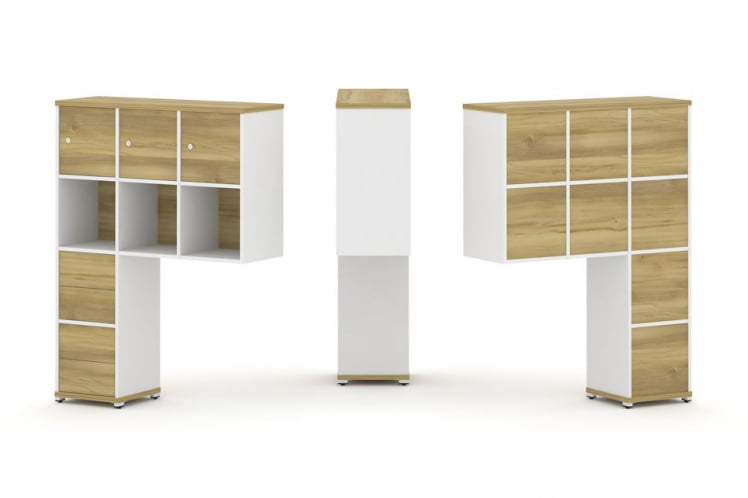 Надставка на стол высокая односторонняя + задняя стенка (8 шт.) + блок с 2-мя ящиками (2 шт.) + распашной фасад (3 шт.) CОНCЕПТ CН.ОНВ-006 Дуб Винченцо Белый бриллиант Белый металл / CONCEPT CN.ONV-006_0