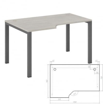 Стол эргономичный левый на металлоопорах Нев Лине НЛН36322424 Дуб шамони светлый / New Line NLN36322424_1