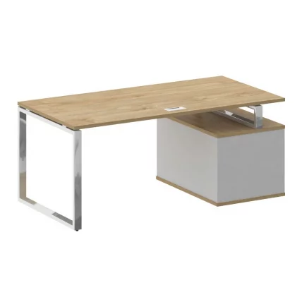 Стол руководителя с опорной тумбой , левый СХИФТ СК.СРТ-180 (Л) Тиквуд Светлый/Белый Бриллиант / SHIFT SK.SRT-180 (L)_1