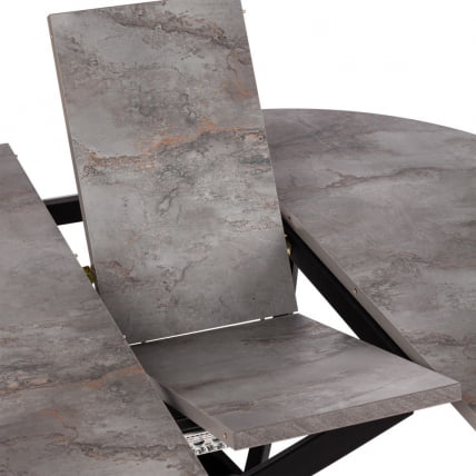 Стол МАНЗАНА ЛДСП/ХПЛ/металл, 100 х 100+30 х 75 см, Кварцит светлый/черный / MANZANA ЛДСП/HPL/металл,_1