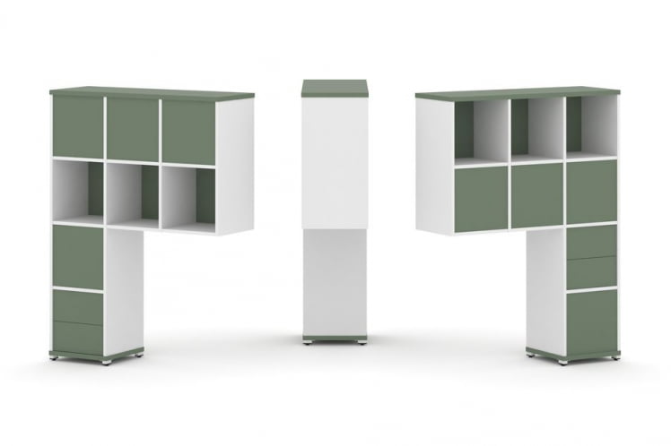 Надставка на стол высокая двухсторонняя + задняя стенка (8 шт.) + блок с 2-мя ящиками (2 шт.) CОНCЕПТ CН.ДНВ-006 Кобо Белый бриллиант Белый металл / CONCEPT CN.DNV-006_0