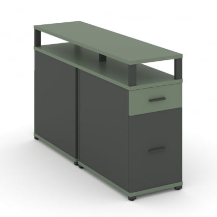 Тумба двухсторонняя опорная приставная с ящиком, распашным фасадом и надставкой CОНCЕПТ CН.ДТГО-006 Б/В Кобо Антрацит / CONCEPT CN.DTGO-006 B/W_0