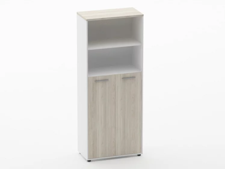 Шкаф 4 широкий 2 полки открытые, 3 полки закрытые Дека 10.19.131 Дуб Сантана светлый/Белый / Deka_0