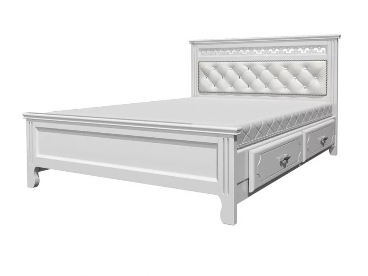 Кровать Грация 200х140 с выкатными ящиками Белый античный_0