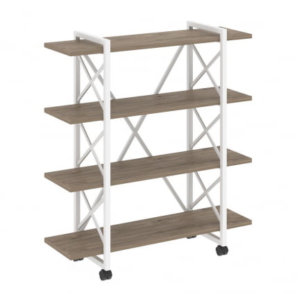 Стеллаж на колесных опорах - 4 полки ЛОФТ  ВР.Л-МСТ.К-4.8В Металл белый Тиквуд темный / LOFT VR.L-MST.K-4.8V_0