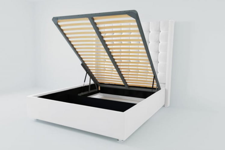 Мягкая интерьерная кровать &куот;Венеция Люкс&куот; с подъемным механизмом Материал фасада: Искусственная кожа; Спальное место: 2000х2000 мм; Цвет фасада: Белый; Цвет корпуса: Белый / "Венеция Люкс"_0