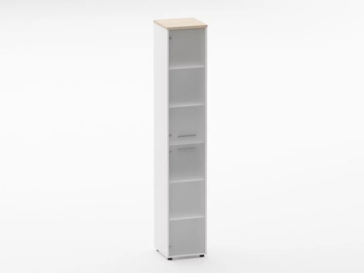 Шкаф 5 узкий закрытый, 2 стеклянные двери Дека 10.23.17Л Туя/Белый / Deka_0