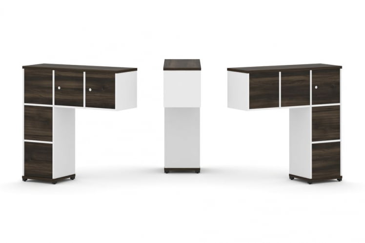 Надставка на стол низкая двухсторонняя + задняя стенка (5 шт.) + блок с 2-мя ящиками (2 шт.) + распашной фасад (3 шт.) CОНCЕПТ CН.ДНН-005 Дуб Мали Белый бриллиант Черный металл / CONCEPT CN.DNN-005_0