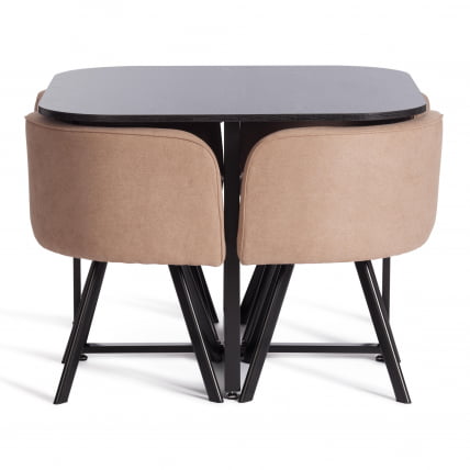 Комплект (стол, 4 стула) КУАДРОН (мод. ПТ14) Стол: МДФ/металл, стул: металл/шенилл, 100х100х73 см, 69х56х71 см, Беиге (Бежевый) ЛЙ1701-4/черный / QUADRON (mod. PT14) Beige LY1701-4/черный_0