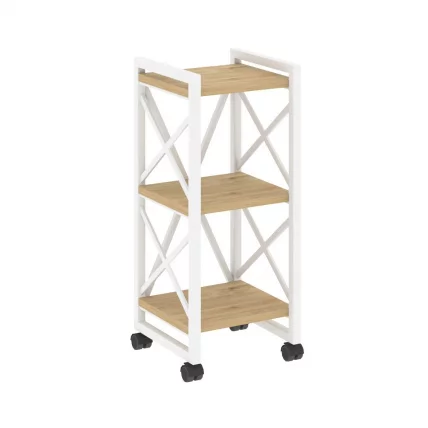 Стеллаж на колесных опорах - 3 полки ЛОФТ  ВР.Л-МСТ.К-3.4 Металл белый Тиквуд светлый / LOFT VR.L-MST.K-3.4_0