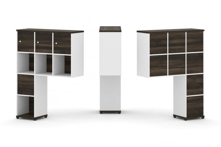 Надставка на стол высокая односторонняя + задняя стенка (8 шт.) + распашной фасад (3 шт.) + блок с 2-мя ящиками (1 шт.) CОНCЕПТ CН.ОНВ-004 Дуб Мали Белый бриллиант Черный металл / CONCEPT CN.ONV-004_0