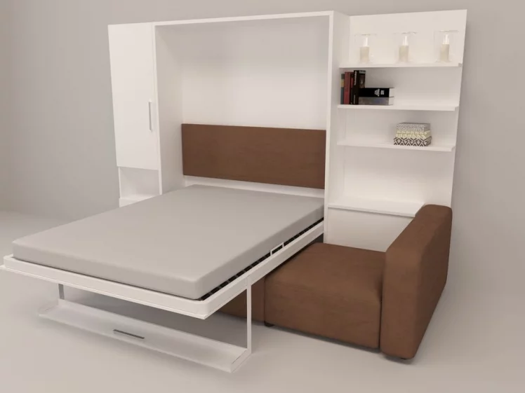 Шкаф-диван-кровать Смарт 1 левый с полкой и пуфом 1400 Венге_1