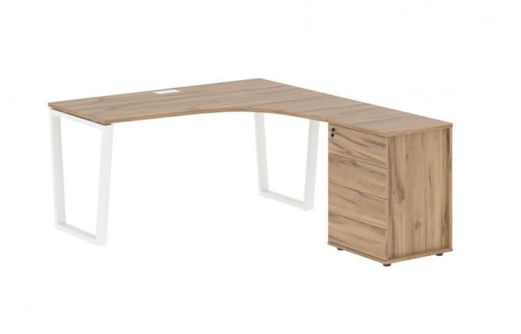 Стол эргономичный с тумбой правый ЕДИС ЕВCЕТ 1518 Р Дуб Денвер светлый Белый / EDIS EVCET R_0