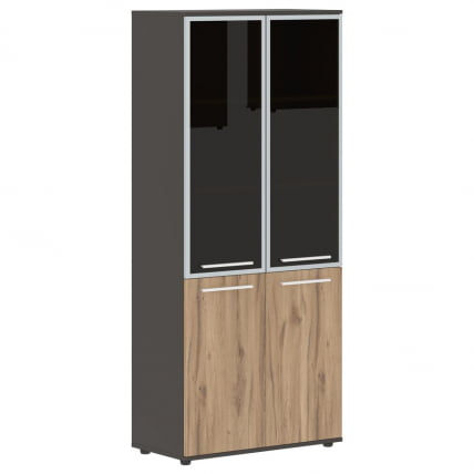 Шкаф комбинированный  с дверьми в металлической раме ЕДИС ЕХCС 85.7 Дуб Денвер светлый Белый Мокко / EDIS EHCS_0