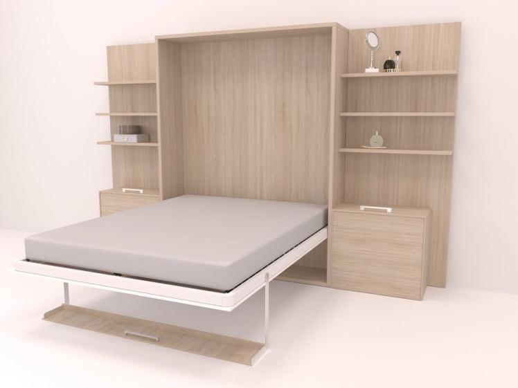 Кровать-трансформер Смарт 1 откидная с полками К 1600 Дуб молочный_1