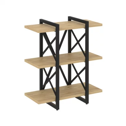 Стеллаж на регулируемых опорах - 3 полки ЛОФТ ВР.Л-МСТ.О-3.4В Металл черный Тиквуд светлый / LOFT VR.L-MST.O-3.4V_0