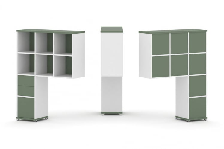 Надставка на стол высокая односторонняя + задняя стенка (8 шт.) + блок с 2-мя ящиками (1 шт.) + блок с 1-м ящиком (1 шт.) CОНCЕПТ CН.ОНВ-007 Кобо Белый бриллиант Белый металл / CONCEPT CN.ONV-007_0