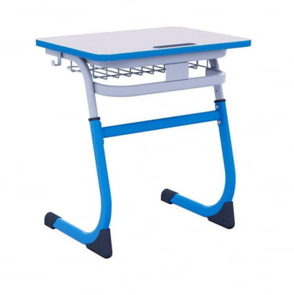 Парта одноместная регулируемая по высоте СМАРТЙ 600х500 с углом наклона столешницы и антивандальной полиуретановой кромкой (рост 5-7) Синий/Серый / SMARTY_0