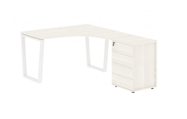 Стол эргономичный с тумбой правый ЕДИС ЕВCЕТ 1318 Р Ясень Траун Белый / EDIS EVCET R_0