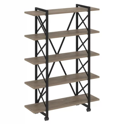 Стеллаж на колесных опорах - 5 полок ЛОФТ ВР.Л-МСТ.К-5.8В Металл черный Тиквуд темный / LOFT VR.L-MST.K-5.8V_0