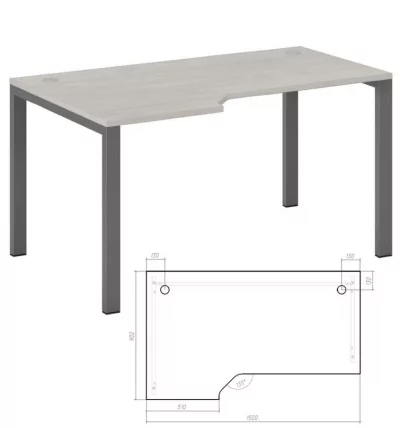 Стол эргономичный левый на металлоопорах Нев Лине НЛН36322624 Дуб шамони светлый / New Line NLN36322624_1