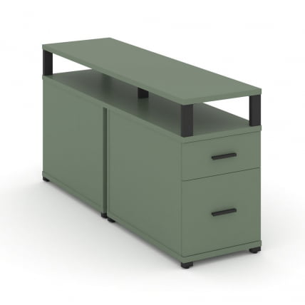 Тумба двухсторонняя опорная приставная с ящиком, распашным фасадом и надставкой CОНCЕПТ CН.ДТГП-002 Б/В Кобо Черный / CONCEPT CN.DTGP-002 B/W_0