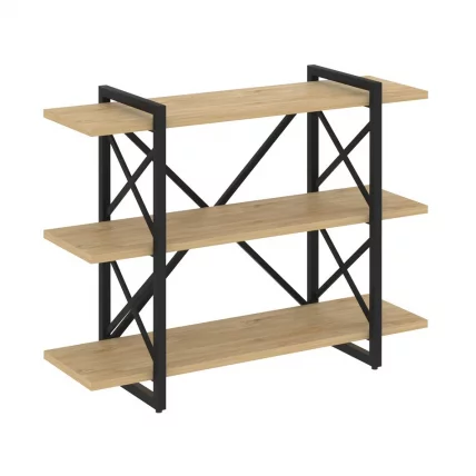 Стеллаж на регулируемых опорах - 3 полки ЛОФТ ВР.Л-МСТ.О-3.8В Металл черный Тиквуд светлый / LOFT VR.L-MST.O-3.8V_0