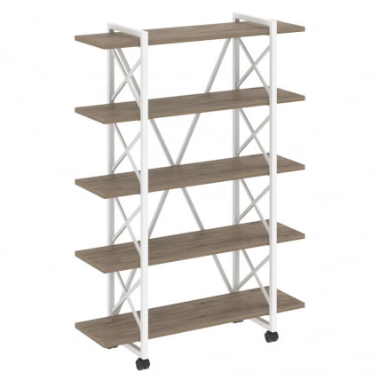 Стеллаж на колесных опорах - 5 полок ЛОФТ ВР.Л-МСТ.К-5.8В Металл белый Тиквуд темный / LOFT VR.L-MST.K-5.8V_0