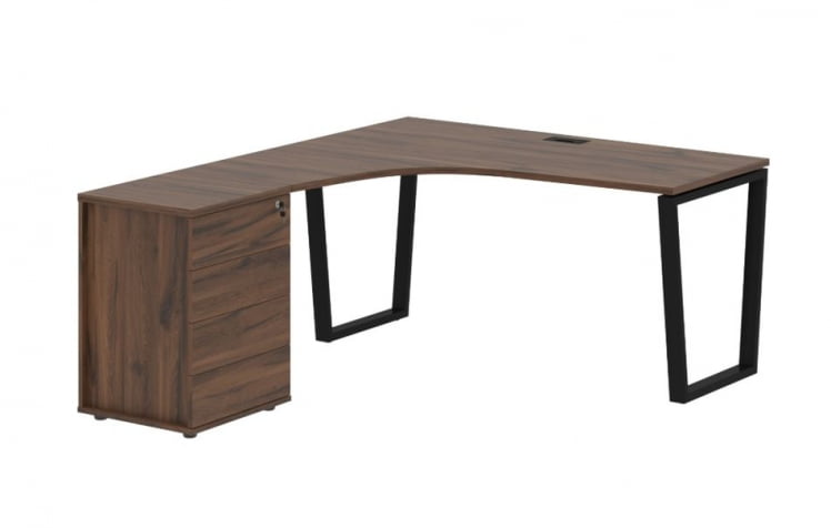 Стол эргономичный с тумбой левый ЕДИС ЕВCЕТ 1518 Л Дуб Денвер темный Черный / EDIS EVCET L_0