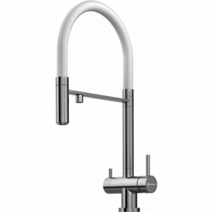 Смеситель Омоикири Канто-Бн-Вх Латунь/Нерж. Сталь/Белый Гибкий Шланг / Omoikiri Kanto-Bn-Wh_0